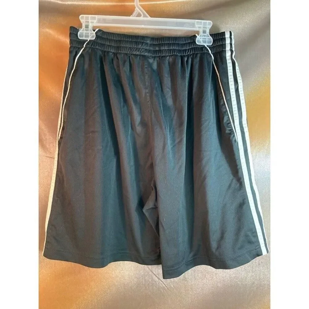 Adidas black gym shorts with 3 white stripes drawstring.
